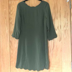 Scallop Olive Green Shift Dress